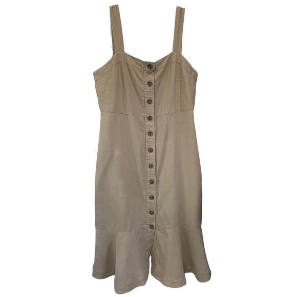 BANANA REPUBLIC  Linen Blend Tan Sleeveless Button Down Midi dress size 12P - Picture 1 of 9